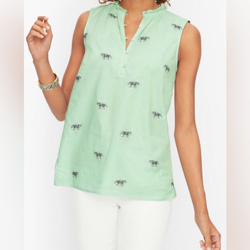 NWT Talbots Zebra Cotton Split Neck sleeveless Blouse size small